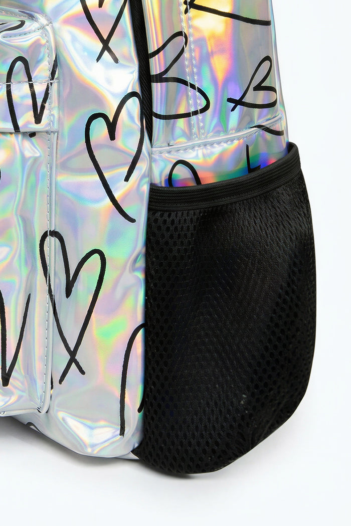 Hype Girls Holographic Glitter Scribble Hearts Backpack