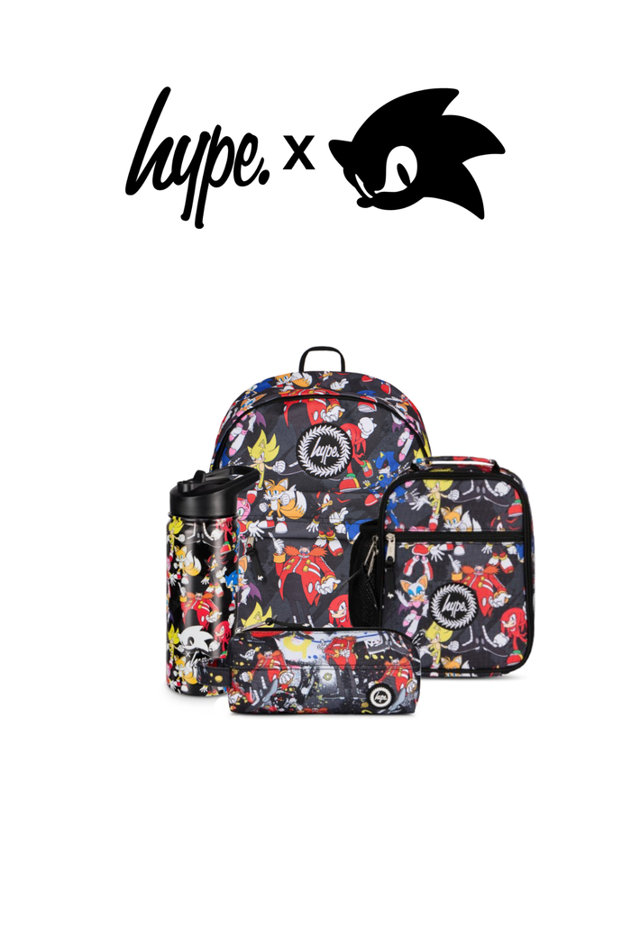 Hype x Sonic The Hedgehog™ Multi Sonic Group Backpack, Lunch Bag, Bottle & Pencil Case Bundle