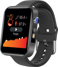 Black smartwatch with a colorful display on a white background