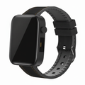 Black smartwatch with a black band on a white background