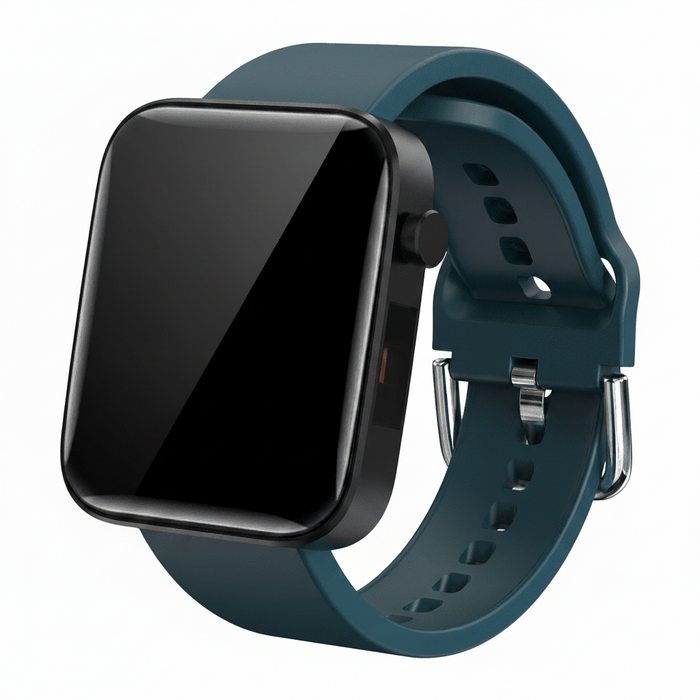 Smartwatch with a dark blue band on a white background