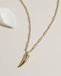 Gold paperclip chain necklace with polished talon-shaped pendant