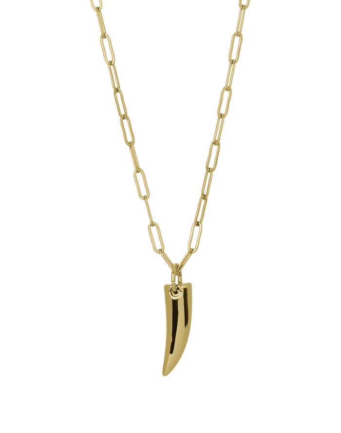 Gold paperclip chain necklace with polished talon-shaped pendant