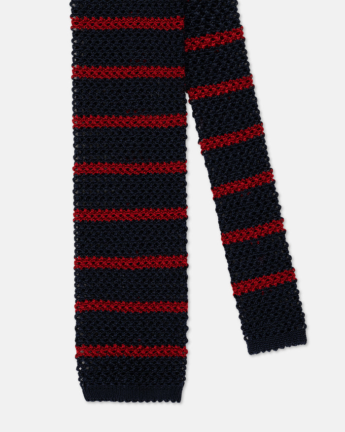 Made-in-Italy Navy & Burgundy Bar Stripe Silk Knit Tie