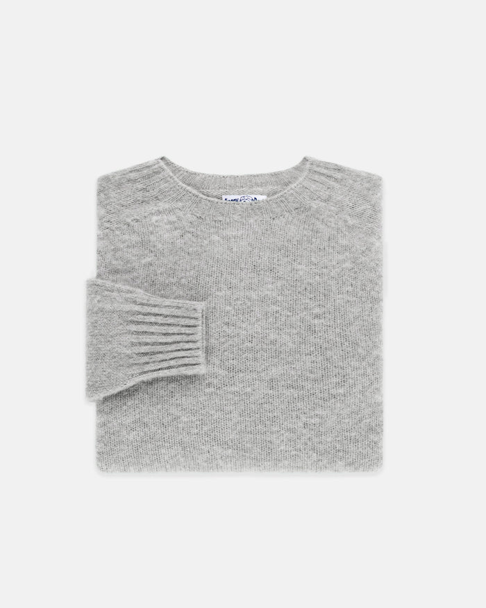 Made-in-Scotland Light Grey Shaggy Dog Sweater  - Trim Fit