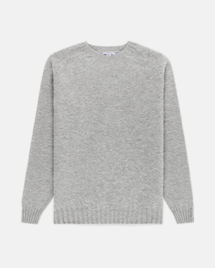 Made-in-Scotland Light Grey Shaggy Dog Sweater  - Trim Fit