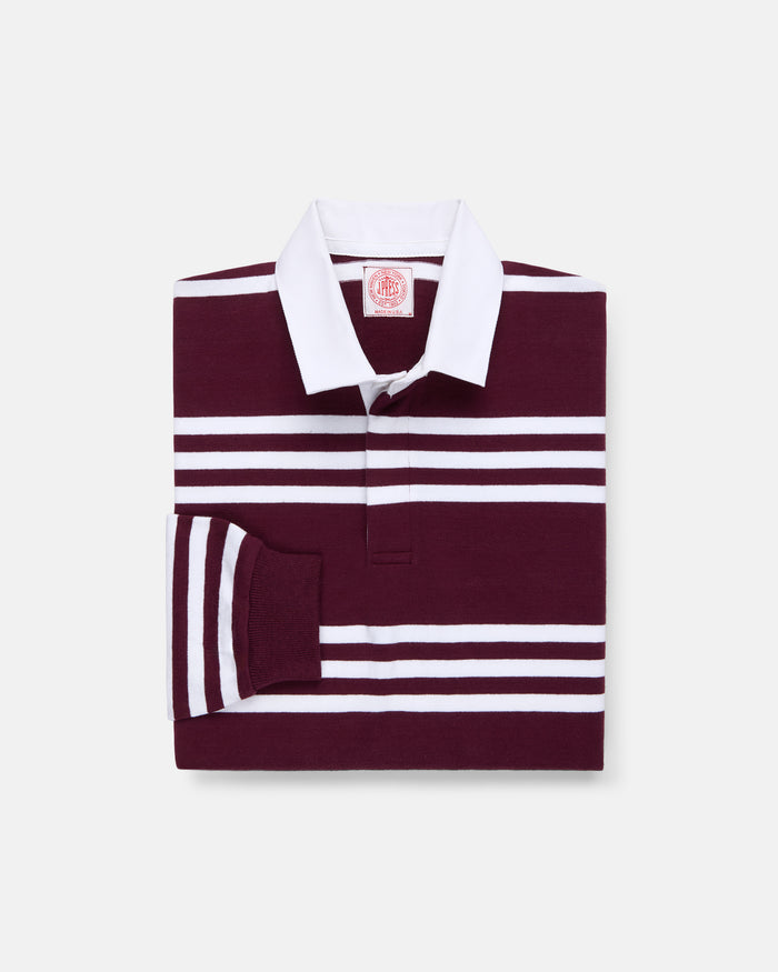 Made-in-USA Burgundy & White Triple Stripe Cotton Rugby