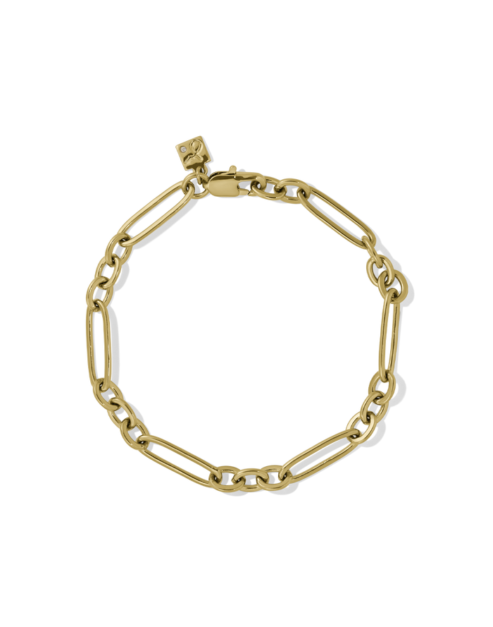 Gold mixed chain link bracelet with alternating large oval and small connector links