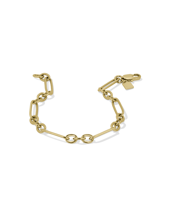 Gold mixed chain link bracelet with alternating large oval and small connector links, alternate view