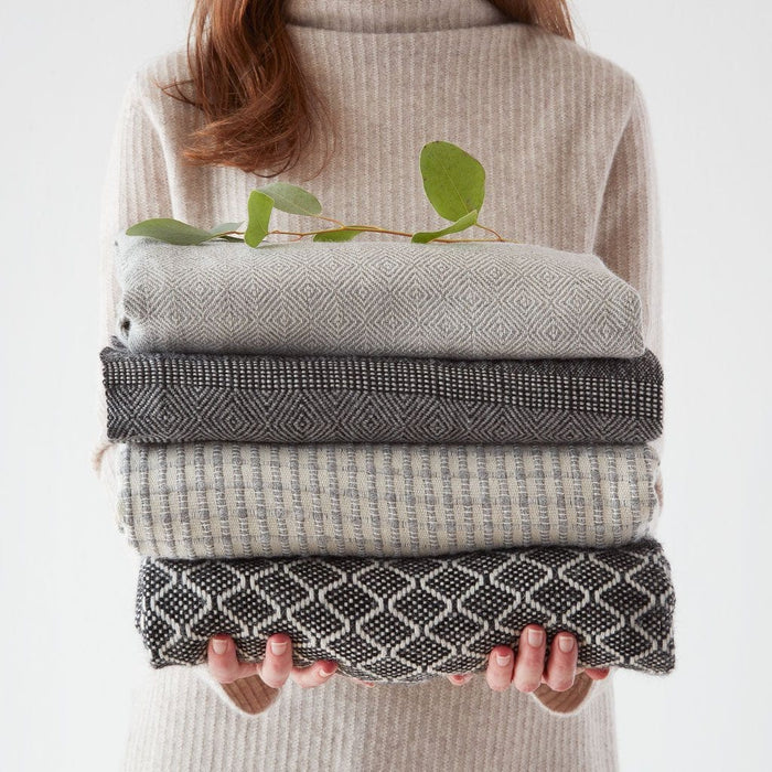 Stack of Folded Alpaca Blankets, charcoal