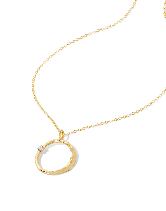 Diamond Circle Moon Necklace in gold, style B product shot on white background