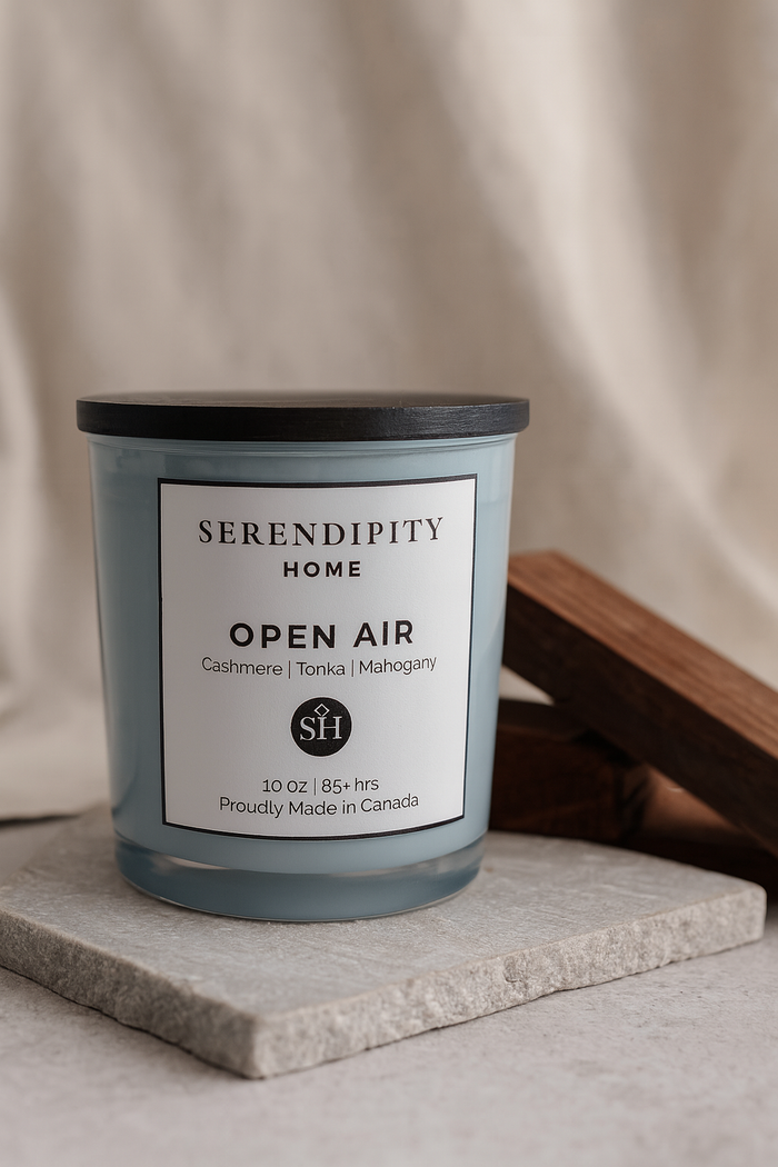 Serendipity Home 'Open Air' candle on a neutral background
