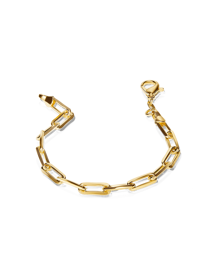 Set of two bracelets: freshwater pearl bead bracelet and gold paperclip chain bracelet with pearl accents, alternate view