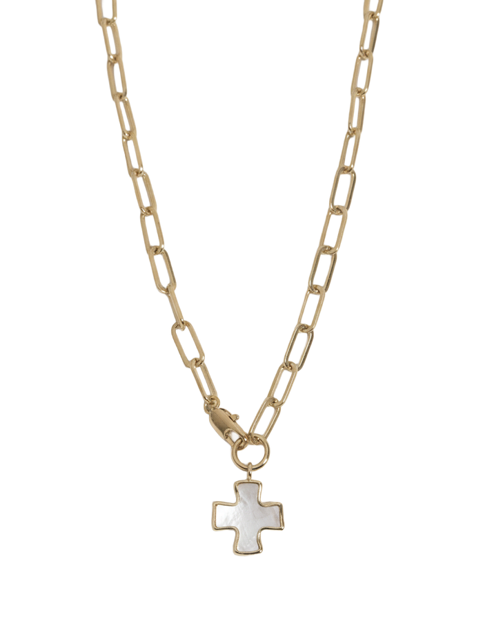 Gold necklace product shot, delicate chain on white background