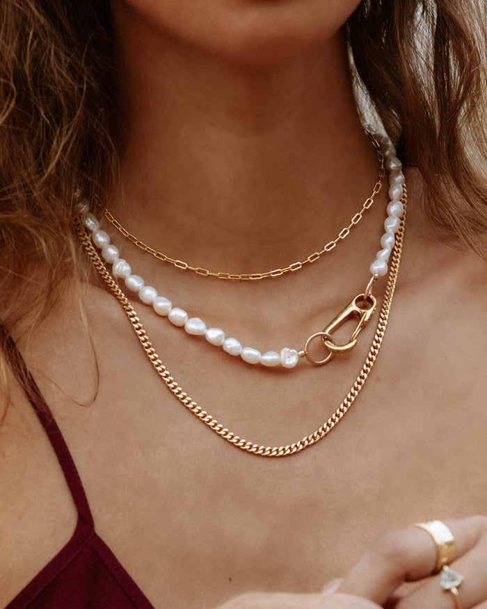 Pearl lock necklace lifestyle product photo