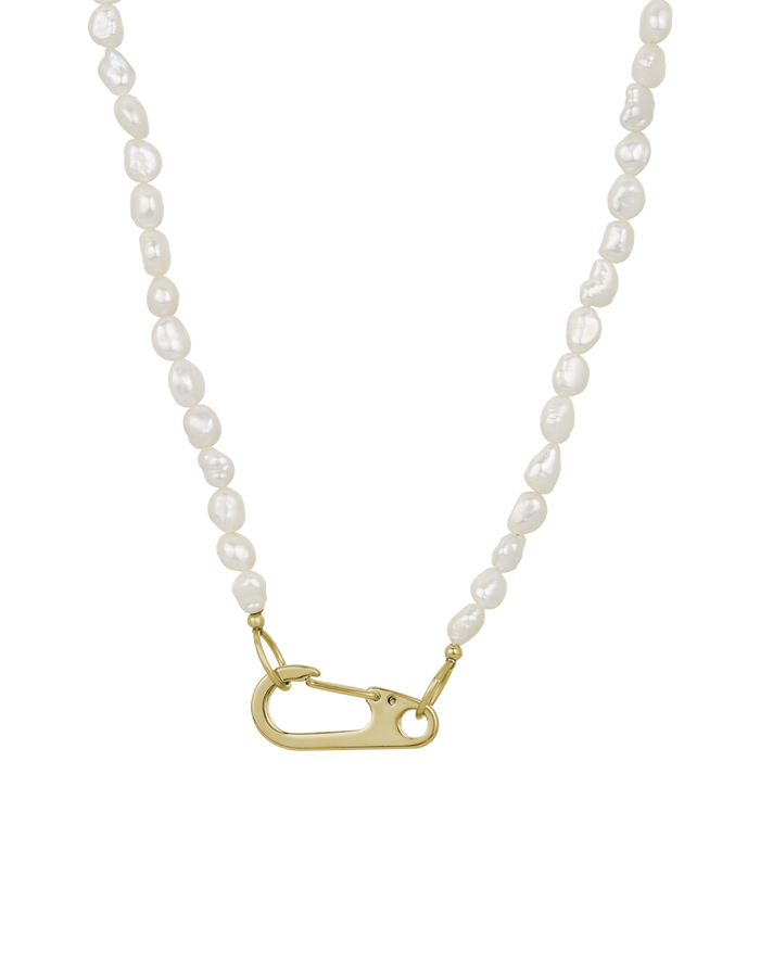 Pearl Lock Necklace in gold, style A product shot on white background
