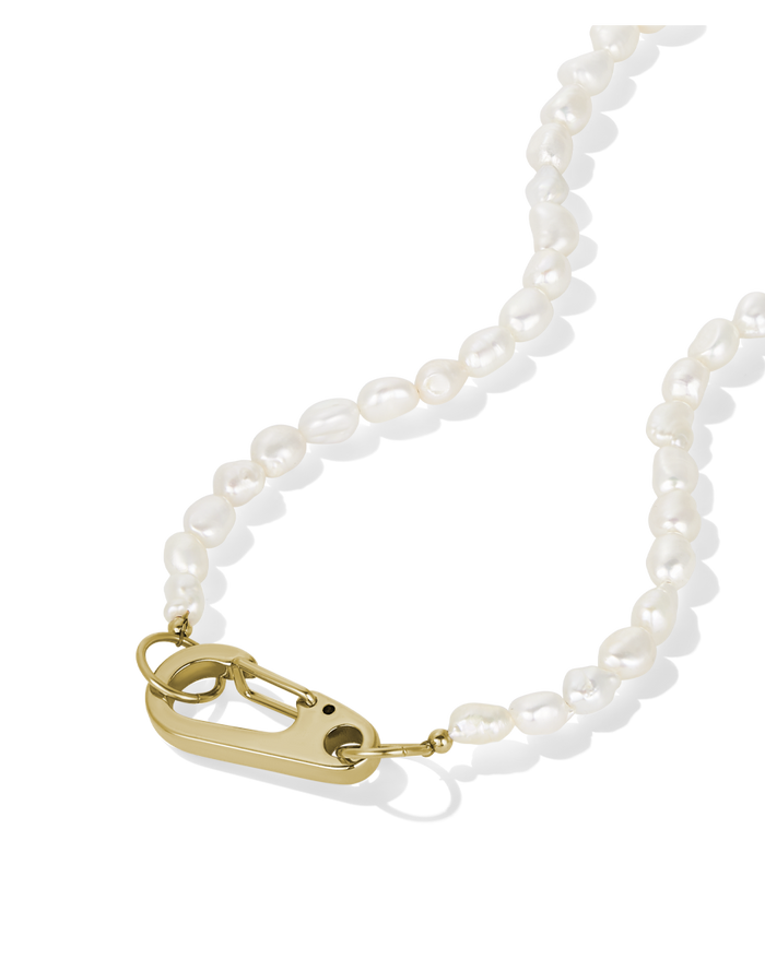 Pearl Lock Necklace in gold, style B product shot on white background