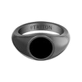 Polished Black Rhodium Sterling Silver Essentials Signet Ring with Ceram8 Full Moon Inlay and J Curved Edge