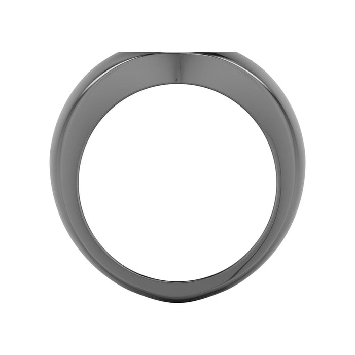 Polished Black Rhodium Sterling Silver Essentials Signet Ring with Ceram8 Full Moon Inlay and J Curved Edge