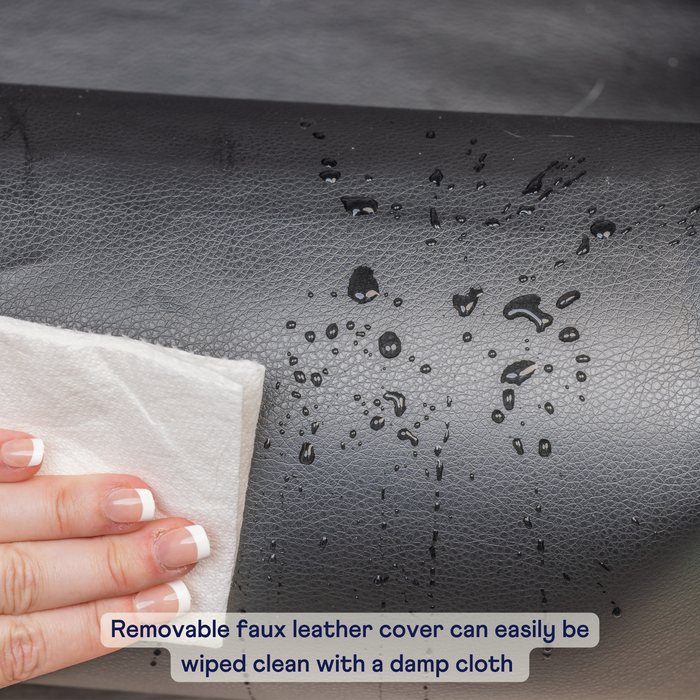 PupProtector™ Faux Cool-to-Touch Vegan Leather Memory Foam Dog Car Bed -  Black