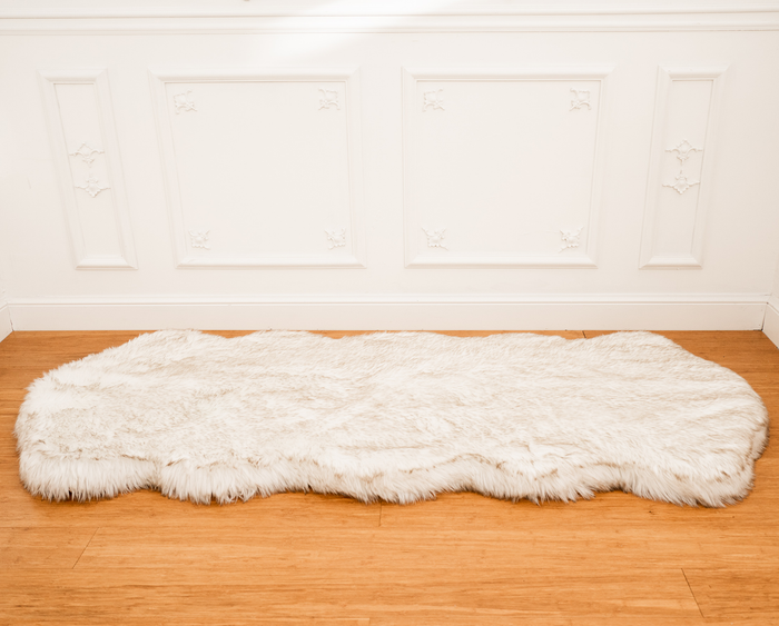 PupRug® Runner Faux Fur Memory Foam Dog Bed Cover - Curve White with Brown Accents (Bed Not Included)