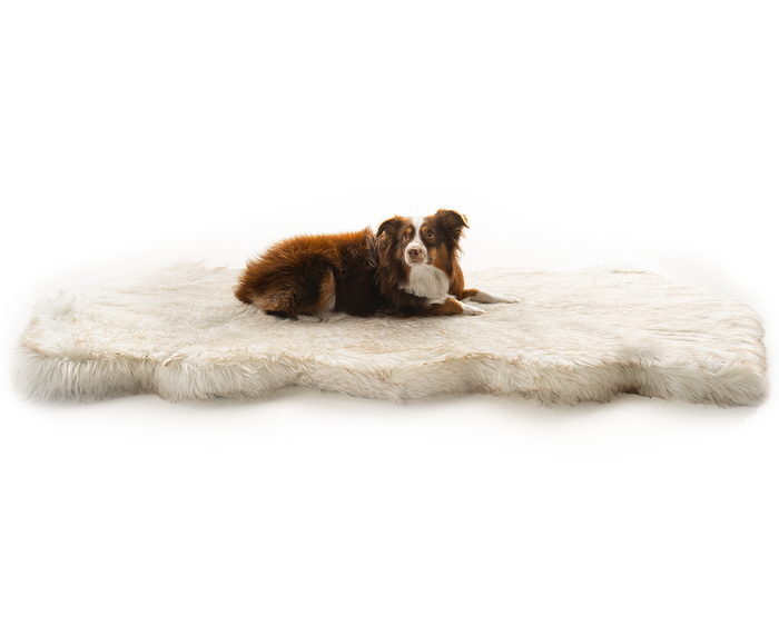 PupRug® Runner Faux Fur Memory Foam Dog Bed Cover - Curve White with Brown Accents (Bed Not Included)