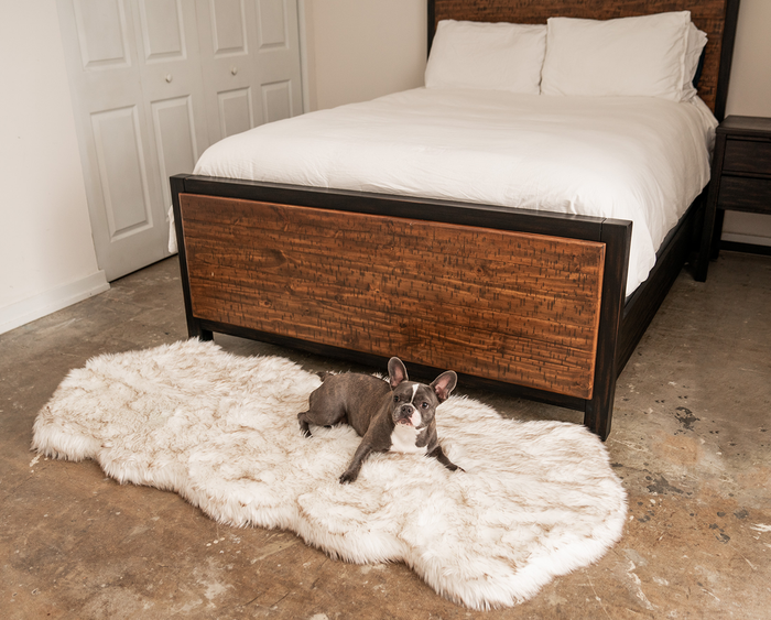PupRug® Runner Faux Fur Memory Foam Dog Bed Cover - Curve White with Brown Accents (Bed Not Included)