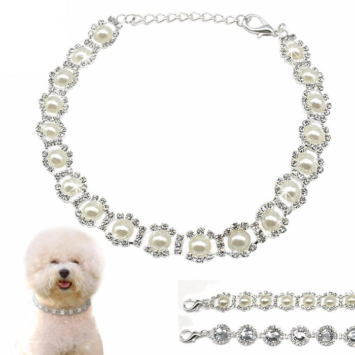 Rhinestones & Pear Pet Necklace