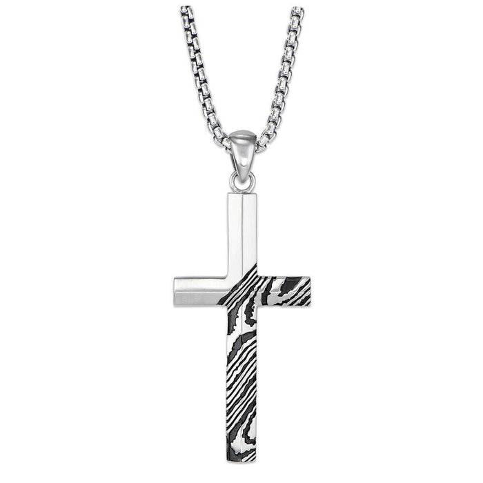 Triton Cross Necklace Silver with Damascus Pattern