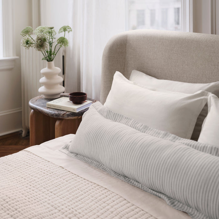 striped lumbar pillow, stone-blue