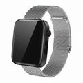 Smartwatch with a silver mesh band on a white background