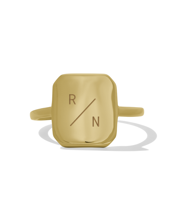 Gold rectangular tablet-shaped ring